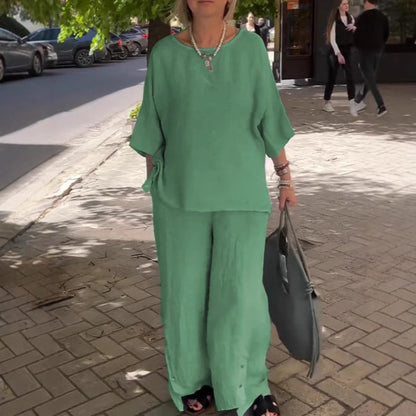 Casual Three-Quarter Sleeve Set Wide-Leg Pants Two-Piece Set