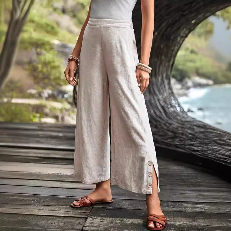 Buttoned Hem Loose-fitting Fashionable Casual Pants