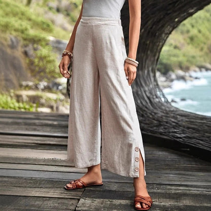 Buttoned Hem Loose-fitting Fashionable Casual Pants