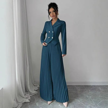 Fashionable Pleated Culotte Two-Piece Pants Set For Women