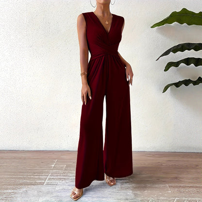Sleeveless Strappy V-neck Cross-tie Waist Jumpsuit