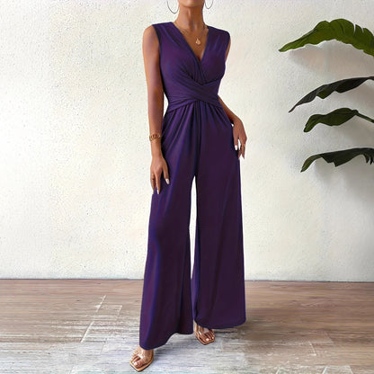 Sleeveless Strappy V-neck Cross-tie Waist Jumpsuit