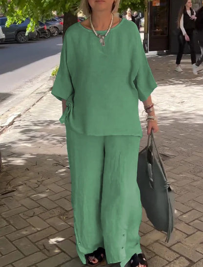 Casual Three-Quarter Sleeve Set Wide-Leg Pants Two-Piece Set