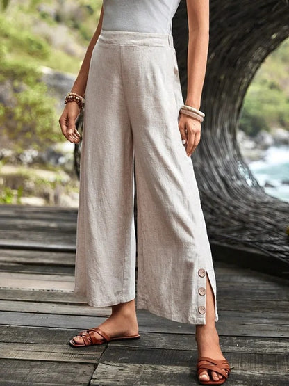 Buttoned Hem Loose-fitting Fashionable Casual Pants