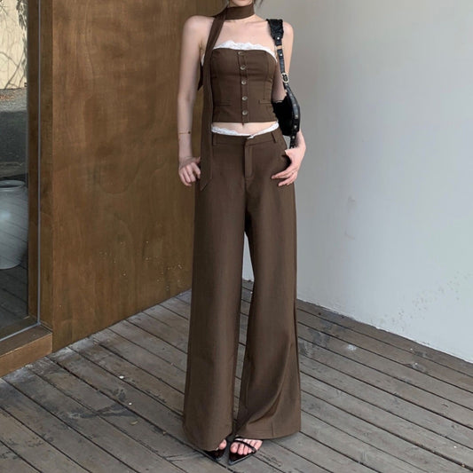 Loose-fit Wide-leg Casual Pants Two-piece Set