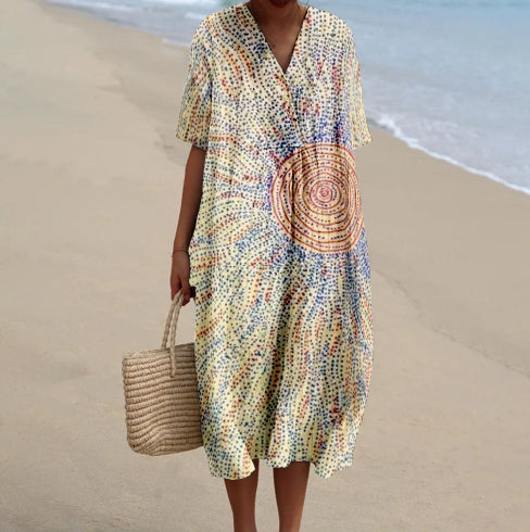 Women's Fashion V-Neck Short-Sleeve Shirt Dress