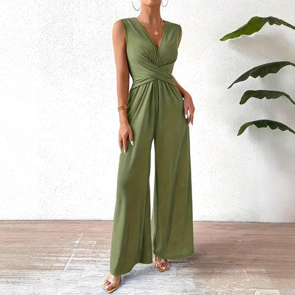 Sleeveless Strappy V-neck Cross-tie Waist Jumpsuit