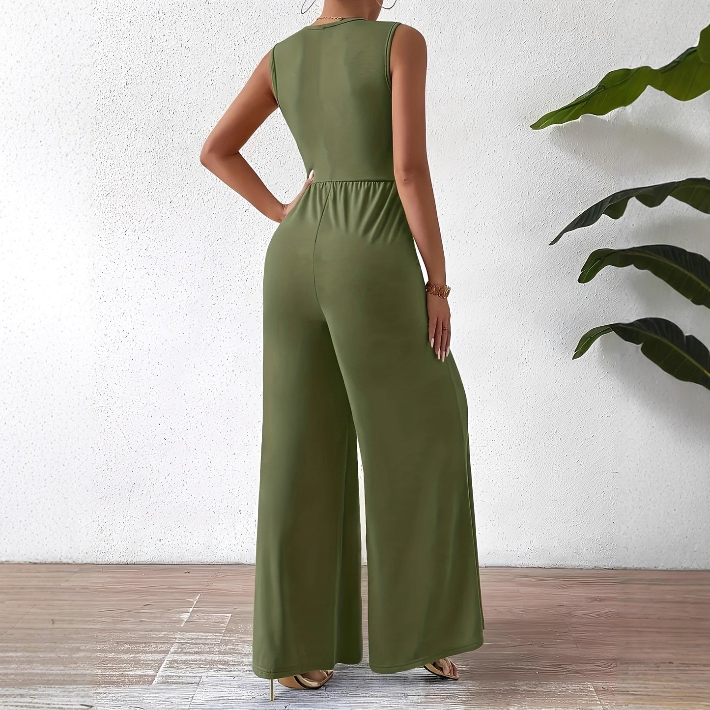 Sleeveless Strappy V-neck Cross-tie Waist Jumpsuit