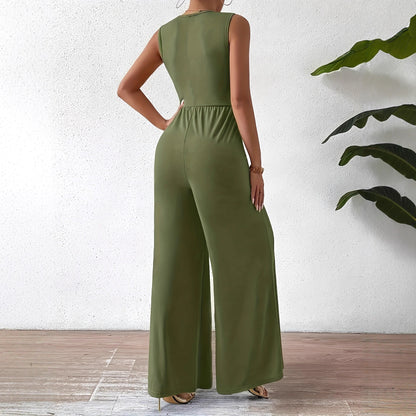 Sleeveless Strappy V-neck Cross-tie Waist Jumpsuit