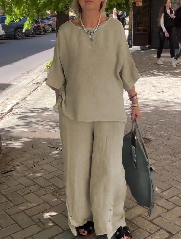 Casual Three-Quarter Sleeve Set Wide-Leg Pants Two-Piece Set