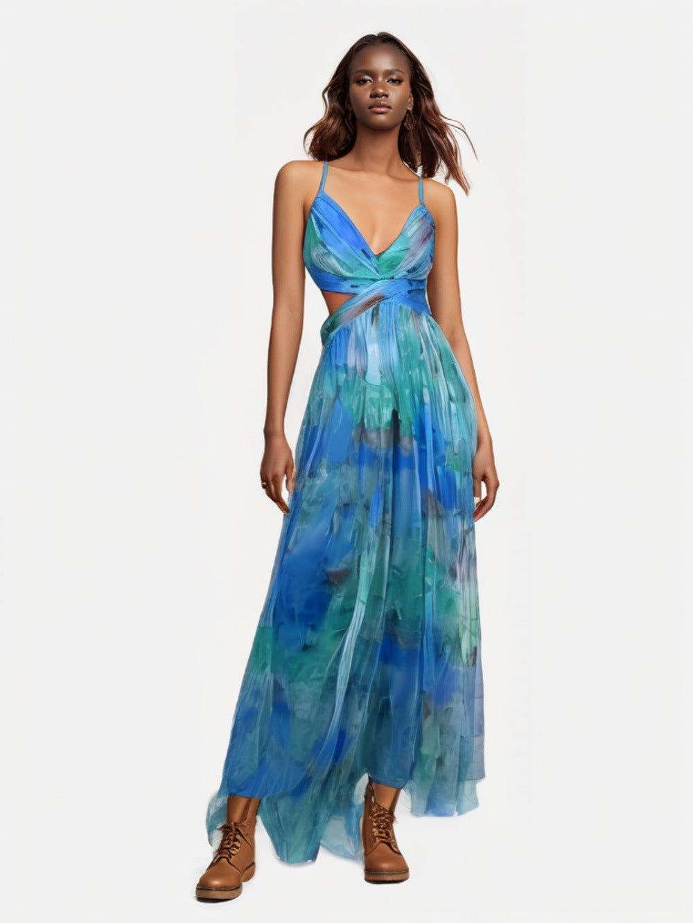 Strapless Backless V-Neck Holiday Party Gown Dress