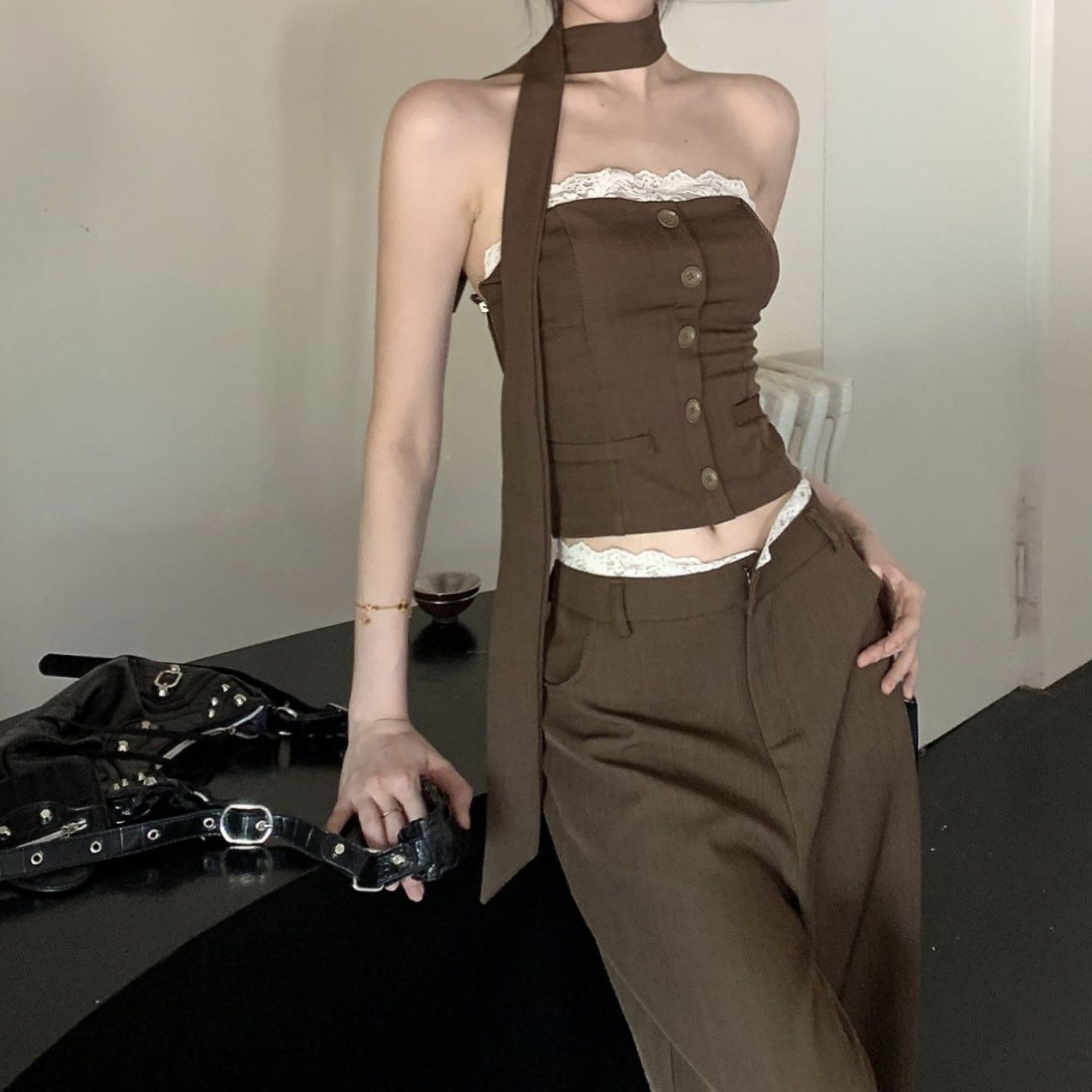 Loose-fit Wide-leg Casual Pants Two-piece Set