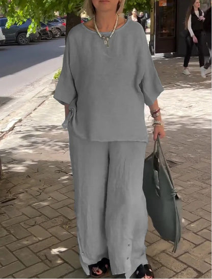 Casual Three-Quarter Sleeve Set Wide-Leg Pants Two-Piece Set