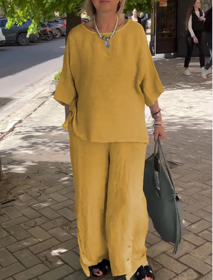 Casual Three-Quarter Sleeve Set Wide-Leg Pants Two-Piece Set