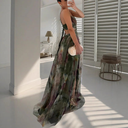 Strapless Backless V-Neck Holiday Party Gown Dress