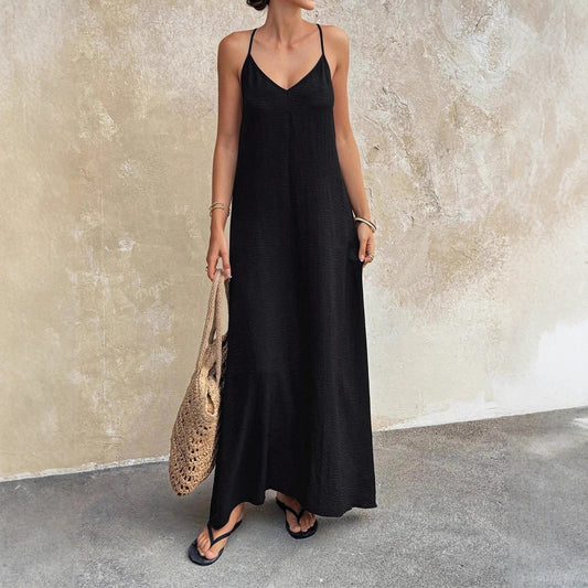 Solid-color Sleeveless Loose-fitting Beachseaside Dress For Women